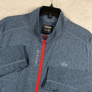 Lacoste Sport Jacket Mens XL Blue Full Zip Mock Neck Logo Reflective Tennis